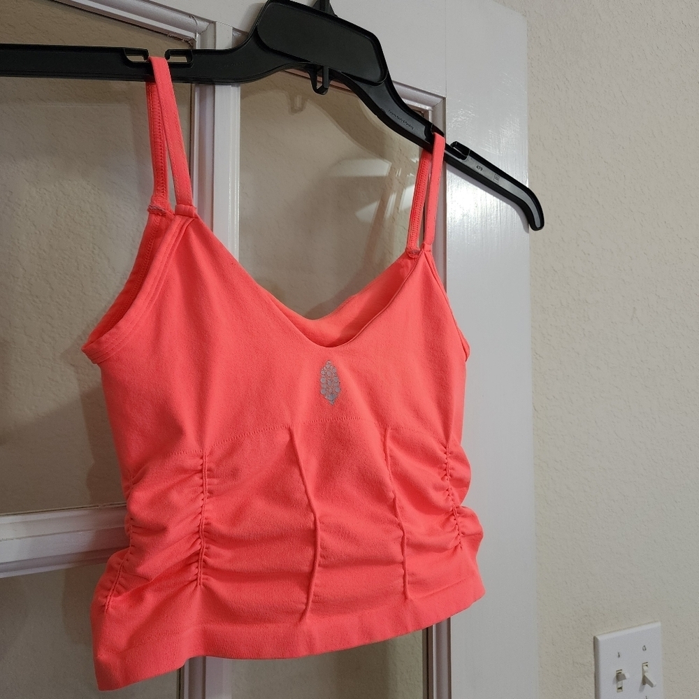 Free People Movement XS/S Coral Longline Bralette Crop Tank Ruched Built In Bra - Picture 4 of 11